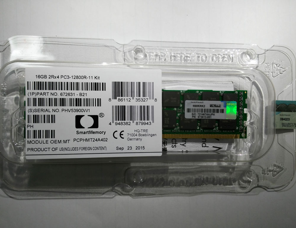 672631-B21 HP 16GB (1x16GB) Dual Rank x4 PC3-12800R (DDR3-1600) Registered CAS-11 Memory Kit