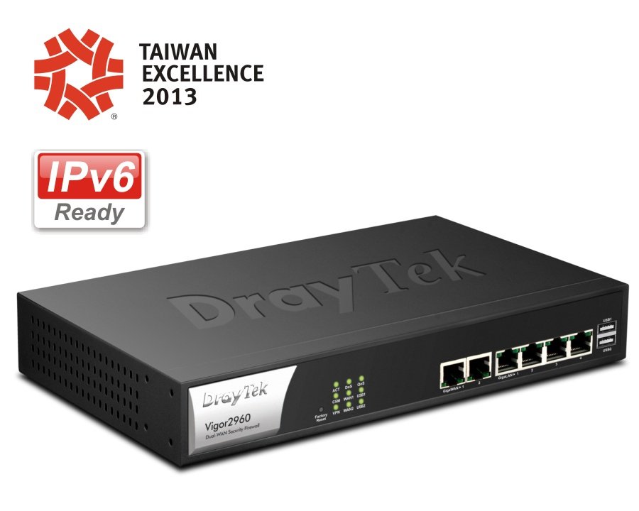 Draytek Vigor2960 - Super Load balancing router - Firewall &  VPN server  - NAT throughput upto  500Mbps - VPN trunking - Tăng gấp đôi băng thông VPN - Intel CPU, upto 200PC