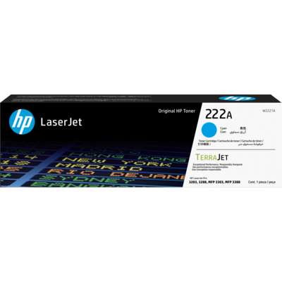 HP 222A Cyan Original LaserJet Toner Cartridge (W2221A)