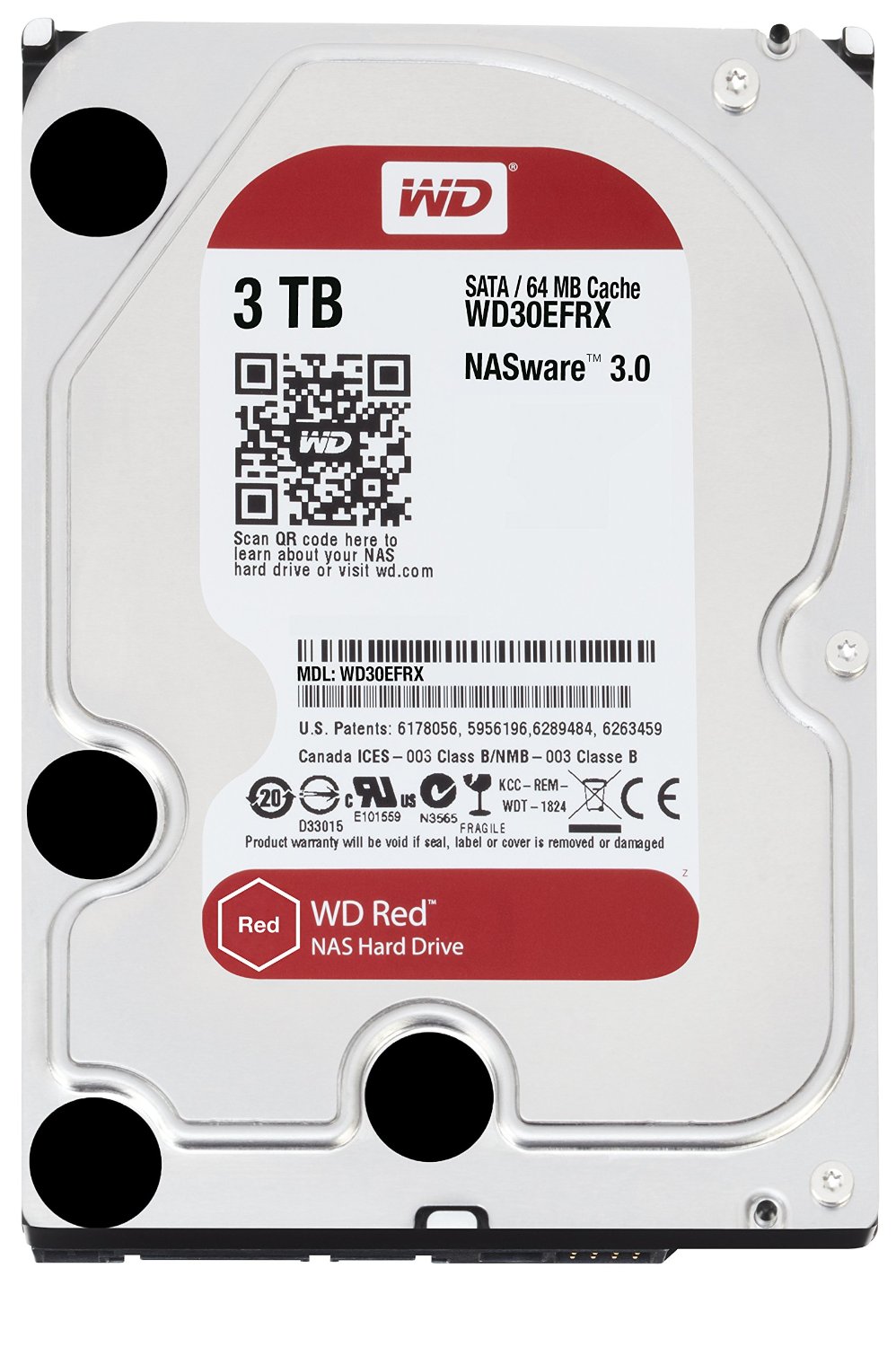 WD Red 3TB NAS Hard Drive: 1 to 8-bay RAID Hard Drive: 3.5-inch SATA 6 Gb/s, IntelliPower, 64MB Cache (WD30EFRX)