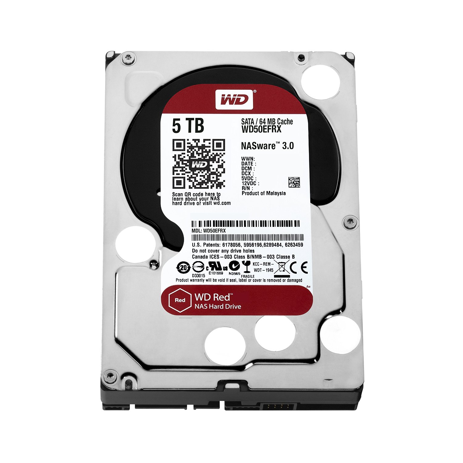 WD Red 5TB NAS Hard Drive: 1 to 8-bay RAID Hard Drive: 3.5-inch SATA 6 Gb/s, IntelliPower, 64MB Cache (WD50EFRX)